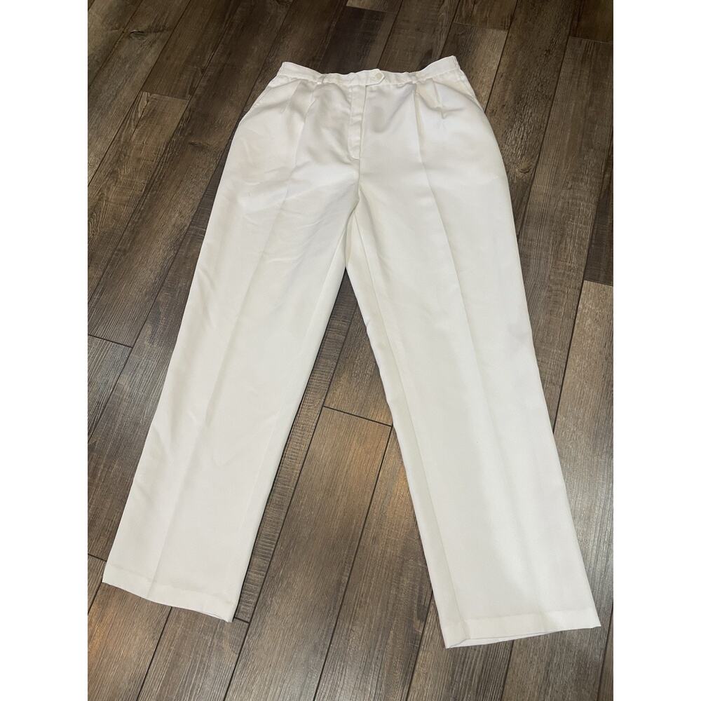 Vtg White Wide Leg Country Club Pleated High Rise Baggy Trousers Sz 14 Old Money